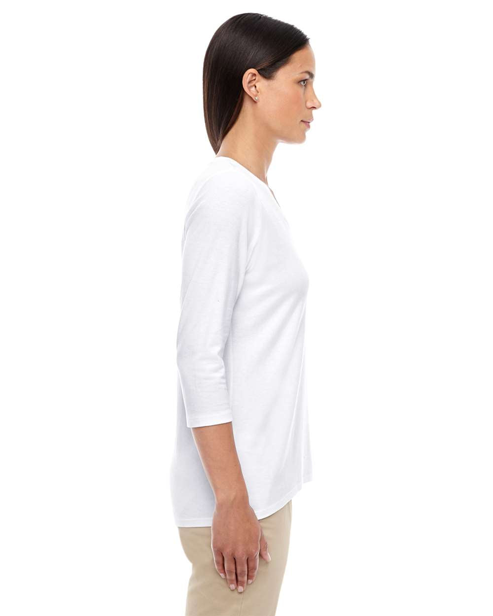 Women's Perfect Fit™ Bracelet-Length V-Neck Top - OnModelSide - B722B2002 - White