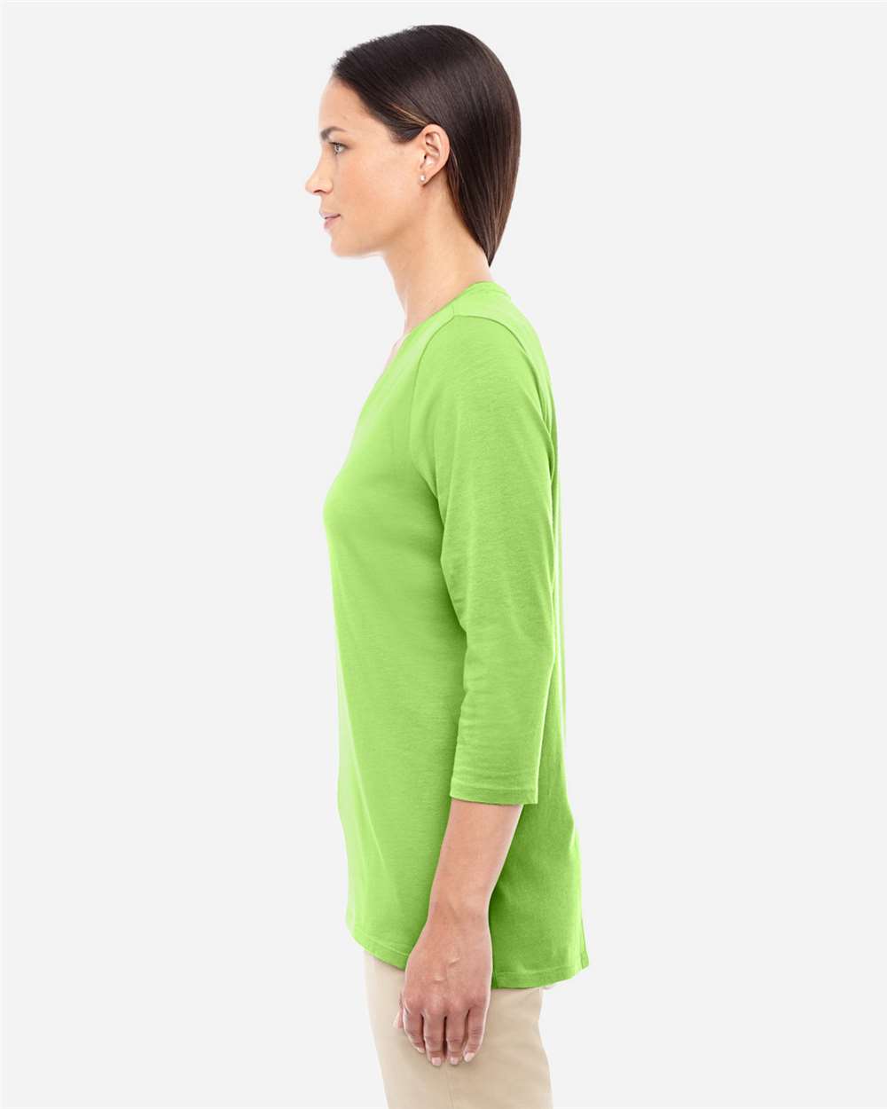 Women's Perfect Fit™ Bracelet-Length V-Neck Top - OnModelSide - B722B2222 - Lime
