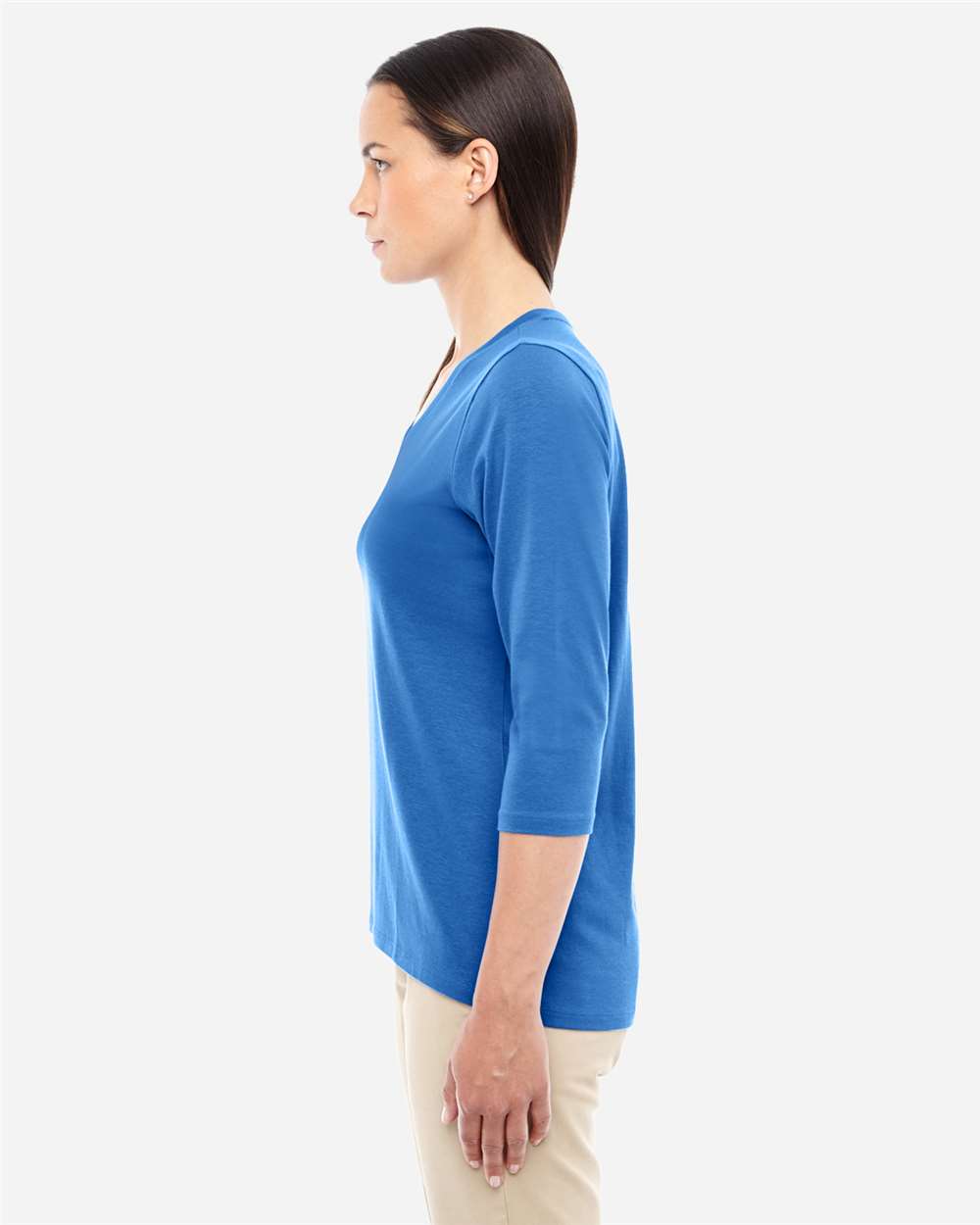 Women's Perfect Fit™ Bracelet-Length V-Neck Top - OnModelSide - B722B2252 - French Blue