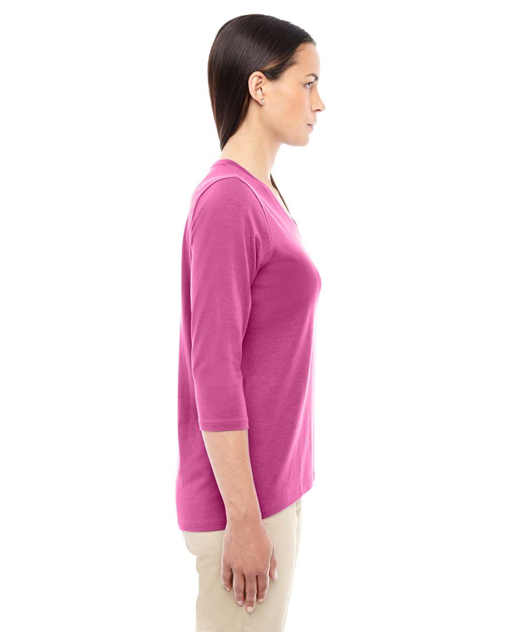 Women's Perfect Fit™ Bracelet-Length V-Neck Top - OnModelSide - B722B2302 - Charity Pink