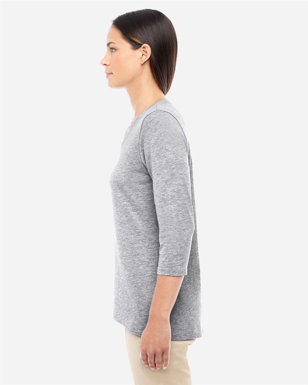 Women's Perfect Fit™ Bracelet-Length V-Neck Top - OnModelSide - B722B2352 - GREY HEATHER