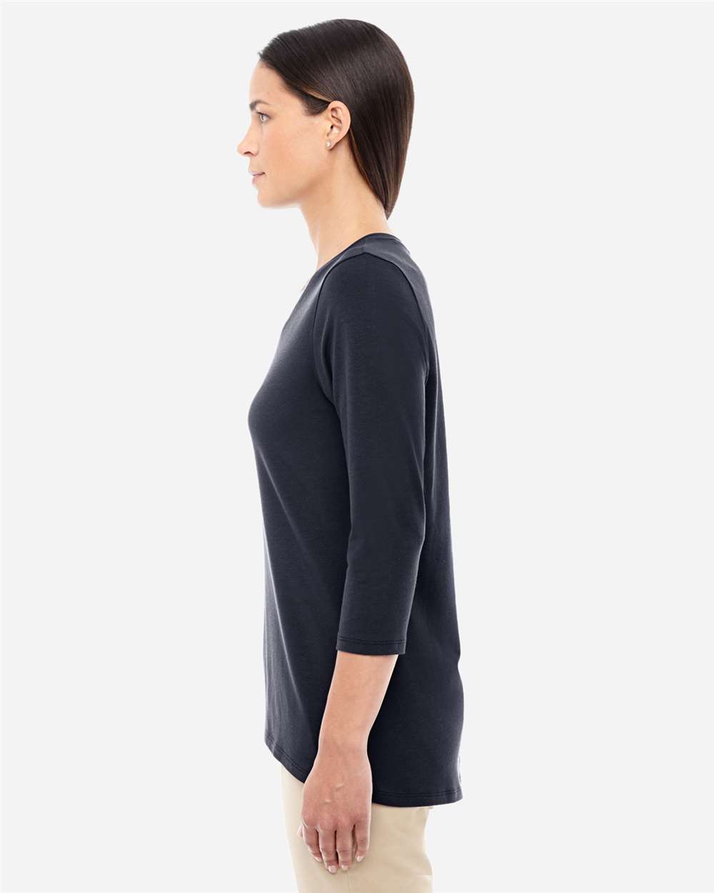 Women's Perfect Fit™ Bracelet-Length V-Neck Top - OnModelSide - B722B2502 - Black
