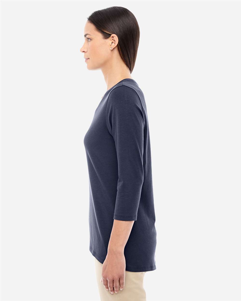 Women's Perfect Fit™ Bracelet-Length V-Neck Top - OnModelSide - B722B2652 - Navy