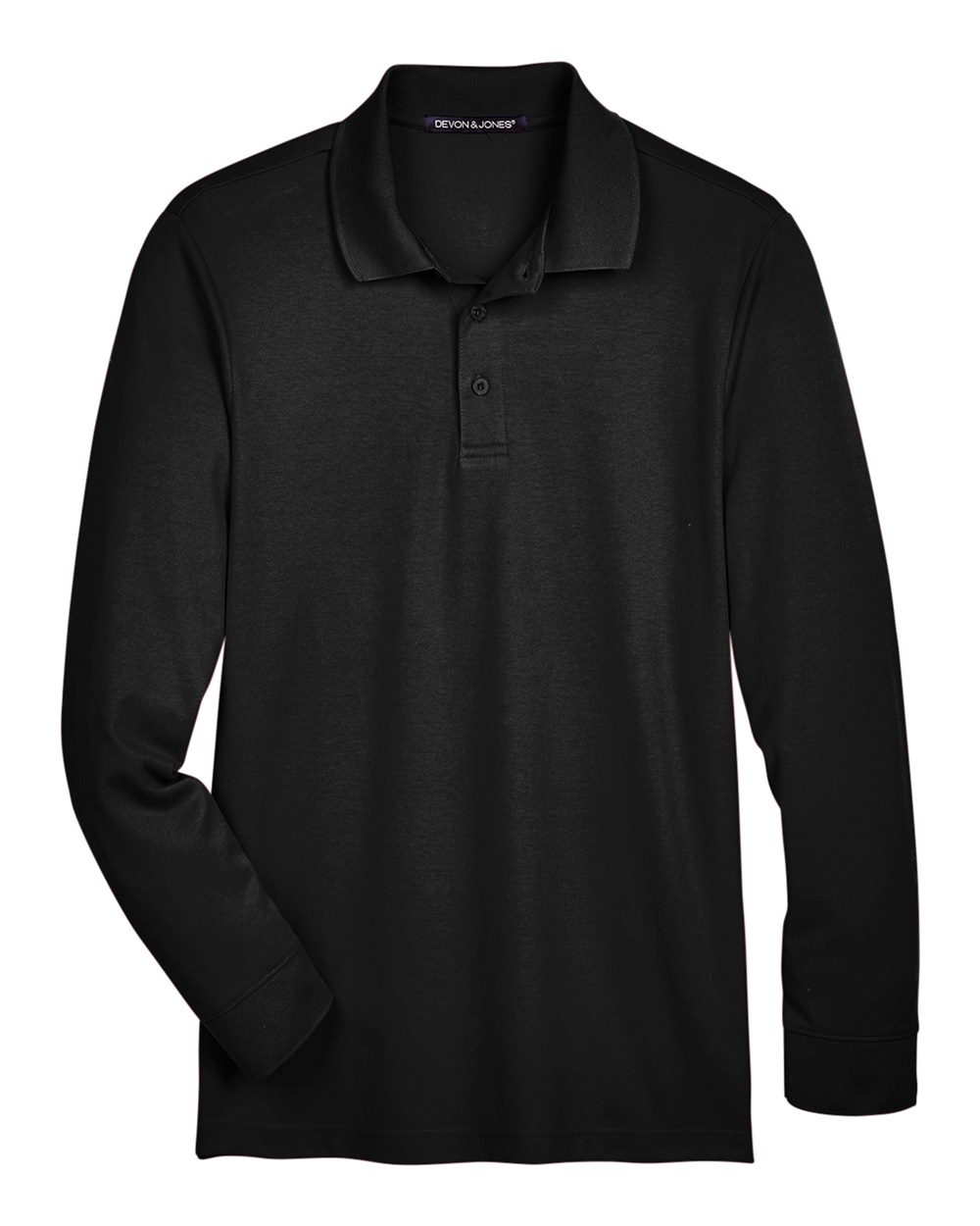 Men's CrownLux Performance® Plaited Long Sleeve Polo - Front - B635B2502 - Black