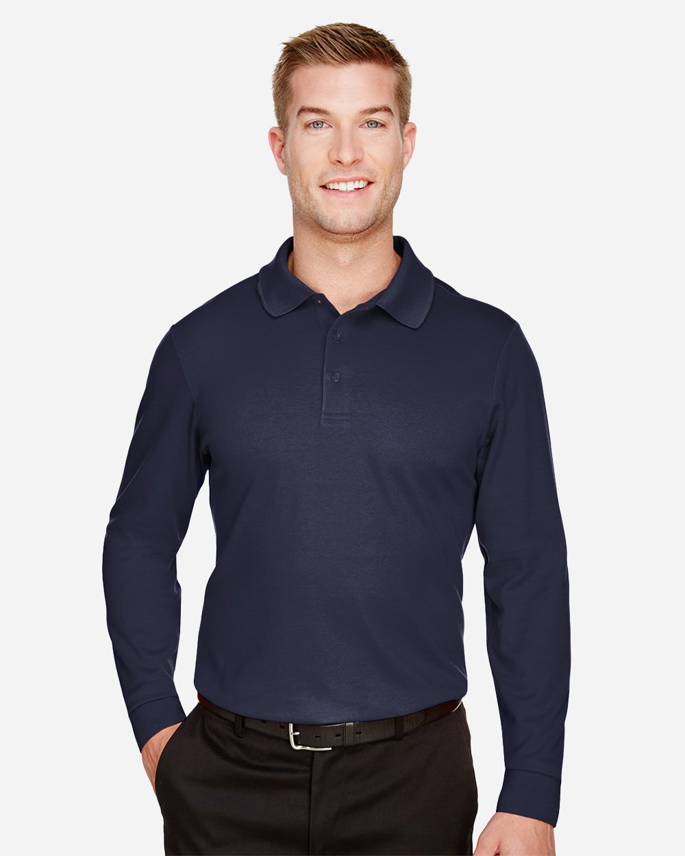 Men's CrownLux Performance® Plaited Long Sleeve Polo - styleImage