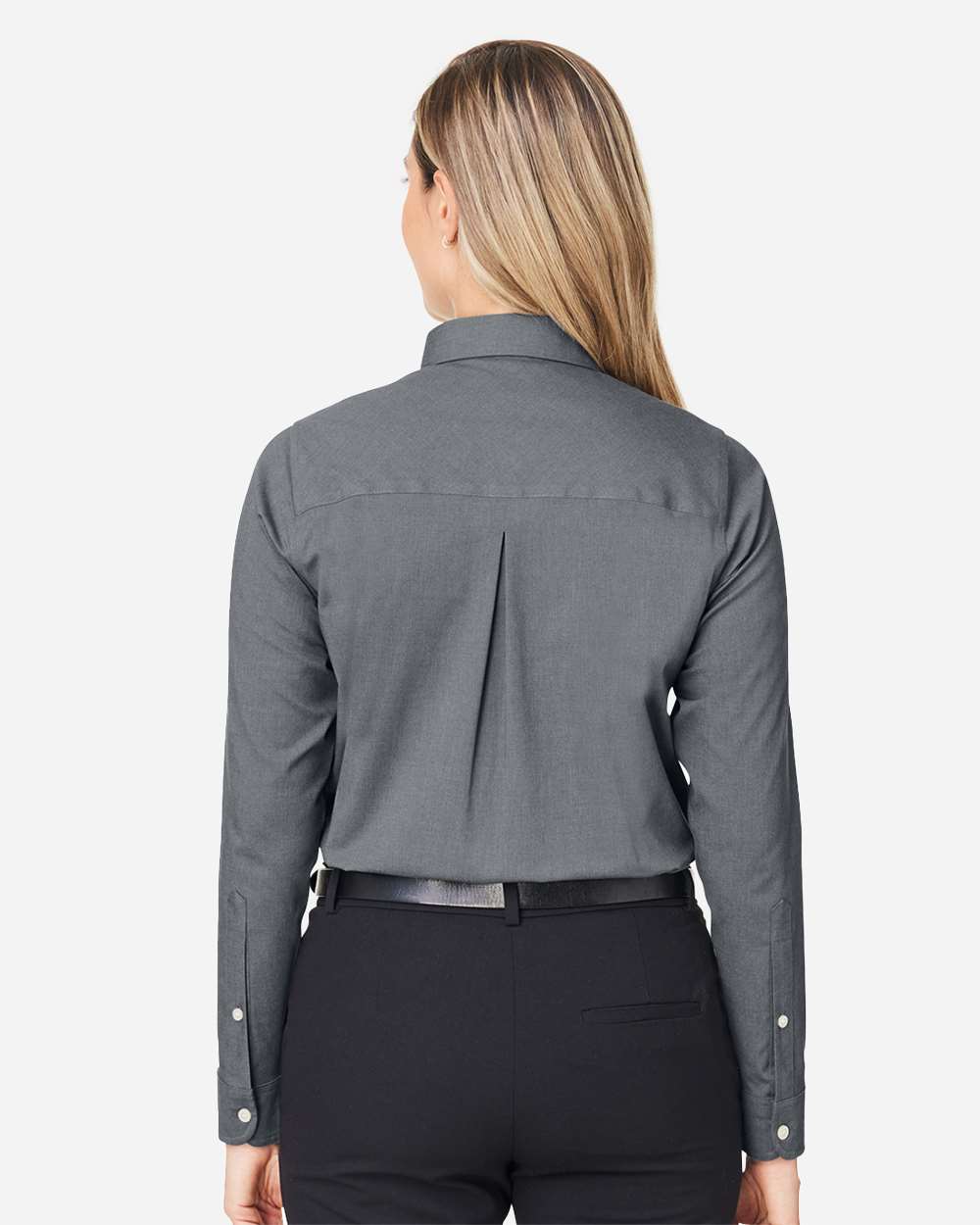 Women's CrownLux Performance® Spencer Poplin Dress Shirt - OnModelBack - B670B2132 - Graphite Melange