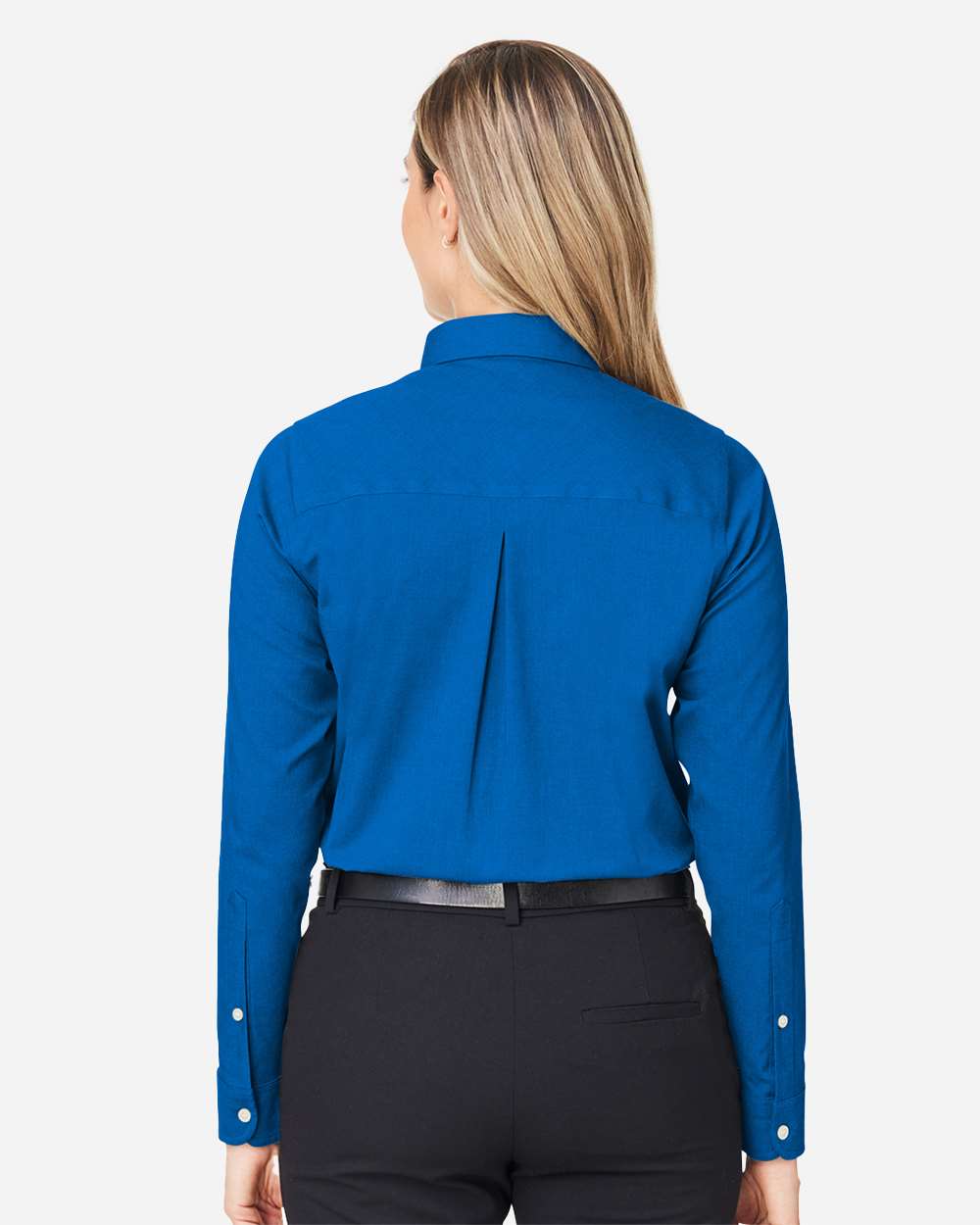 Women's CrownLux Performance® Spencer Poplin Dress Shirt - OnModelBack - B670B2252 - French Blue Melange