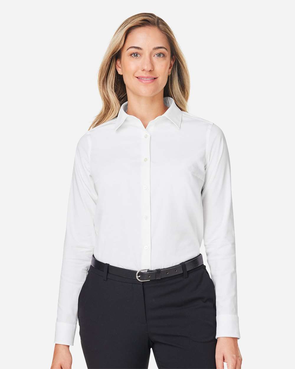 Women's CrownLux Performance® Spencer Poplin Dress Shirt - OnModelFront - B670B2002 - White