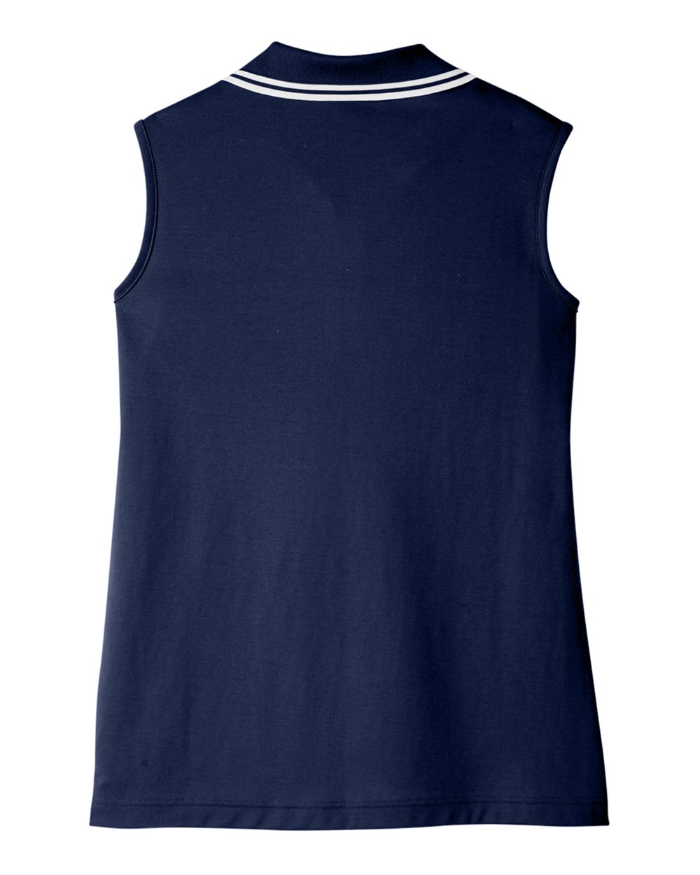Women's CrownLux Performance® Plaited Tipped Sleeveless Polo - Back - B638B2652 - Navy/ White