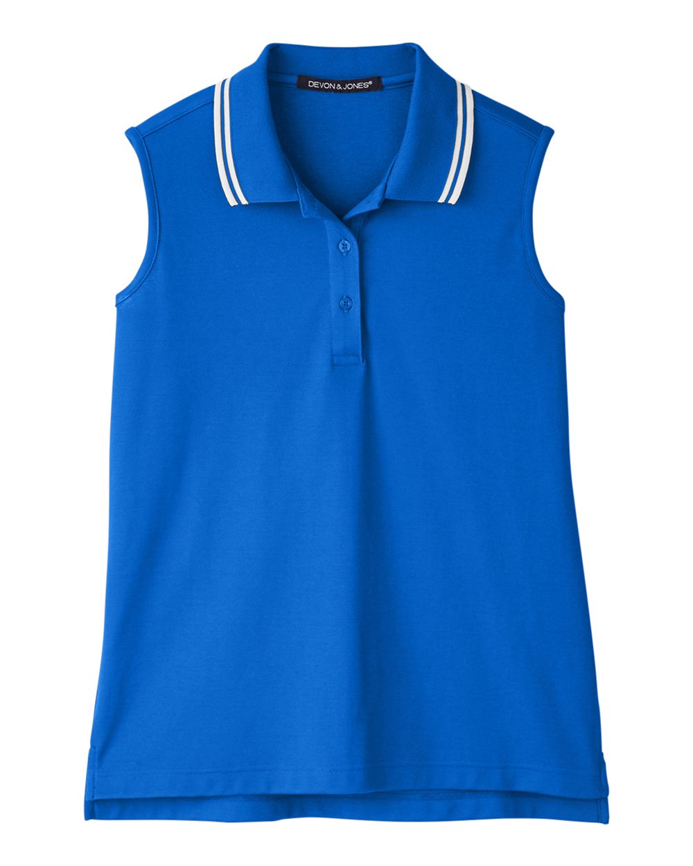 Women's CrownLux Performance® Plaited Tipped Sleeveless Polo - Front - B638B2252 - French Blue/ White