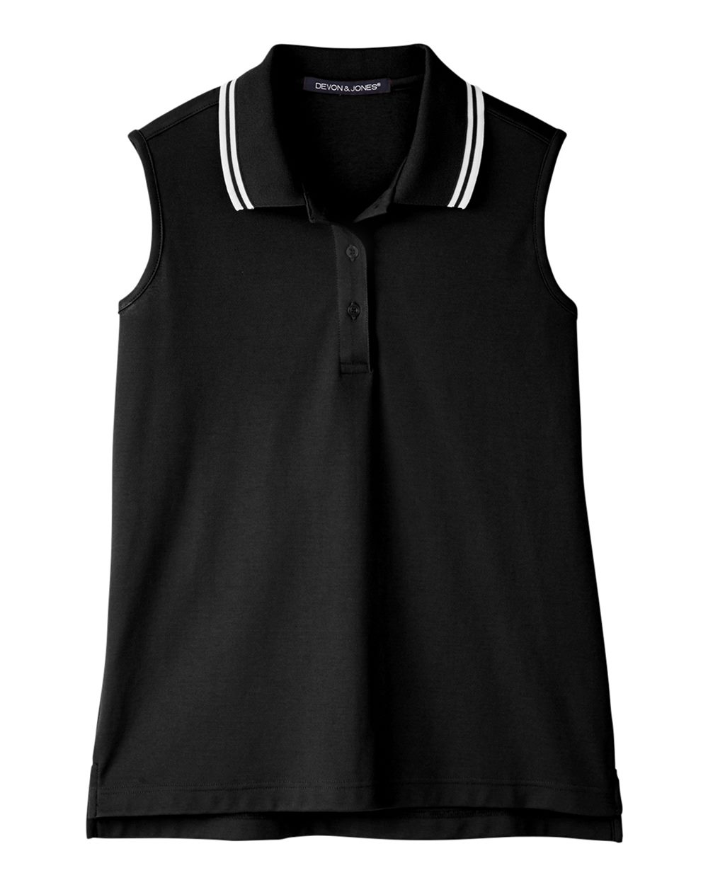 Women's CrownLux Performance® Plaited Tipped Sleeveless Polo - Front - B638B2502 - Black/ White