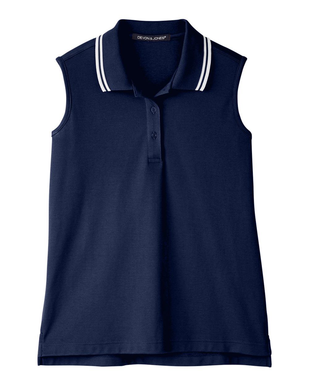 Women's CrownLux Performance® Plaited Tipped Sleeveless Polo - Front - B638B2652 - Navy/ White