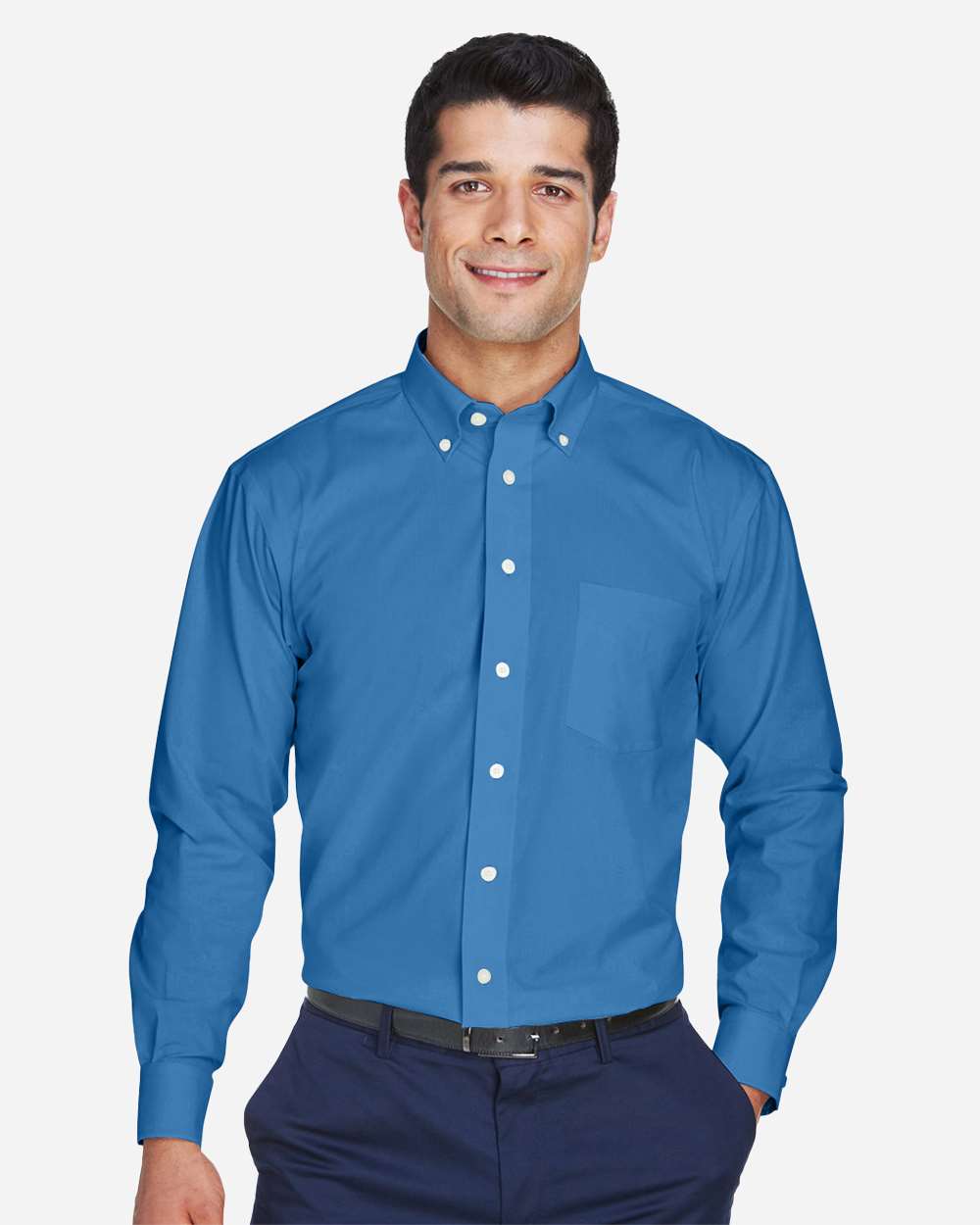 Men's Crown Collection® Oxford Woven Dress Shirt - OnModelFront - B602B2103 - French Blue