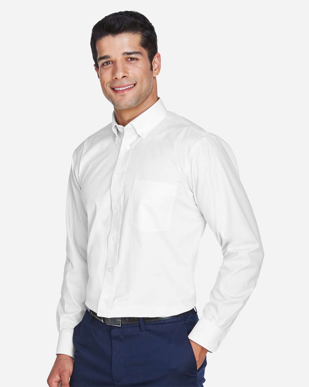 Men's Crown Collection® Oxford Woven Dress Shirt - OnModelSide - B602B2003 - White