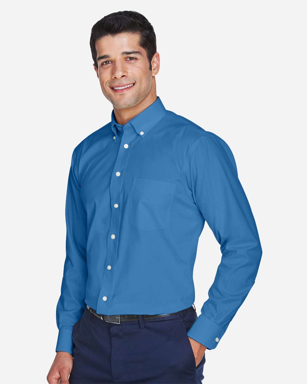 Men's Crown Collection® Oxford Woven Dress Shirt - OnModelSide - B602B2103 - French Blue