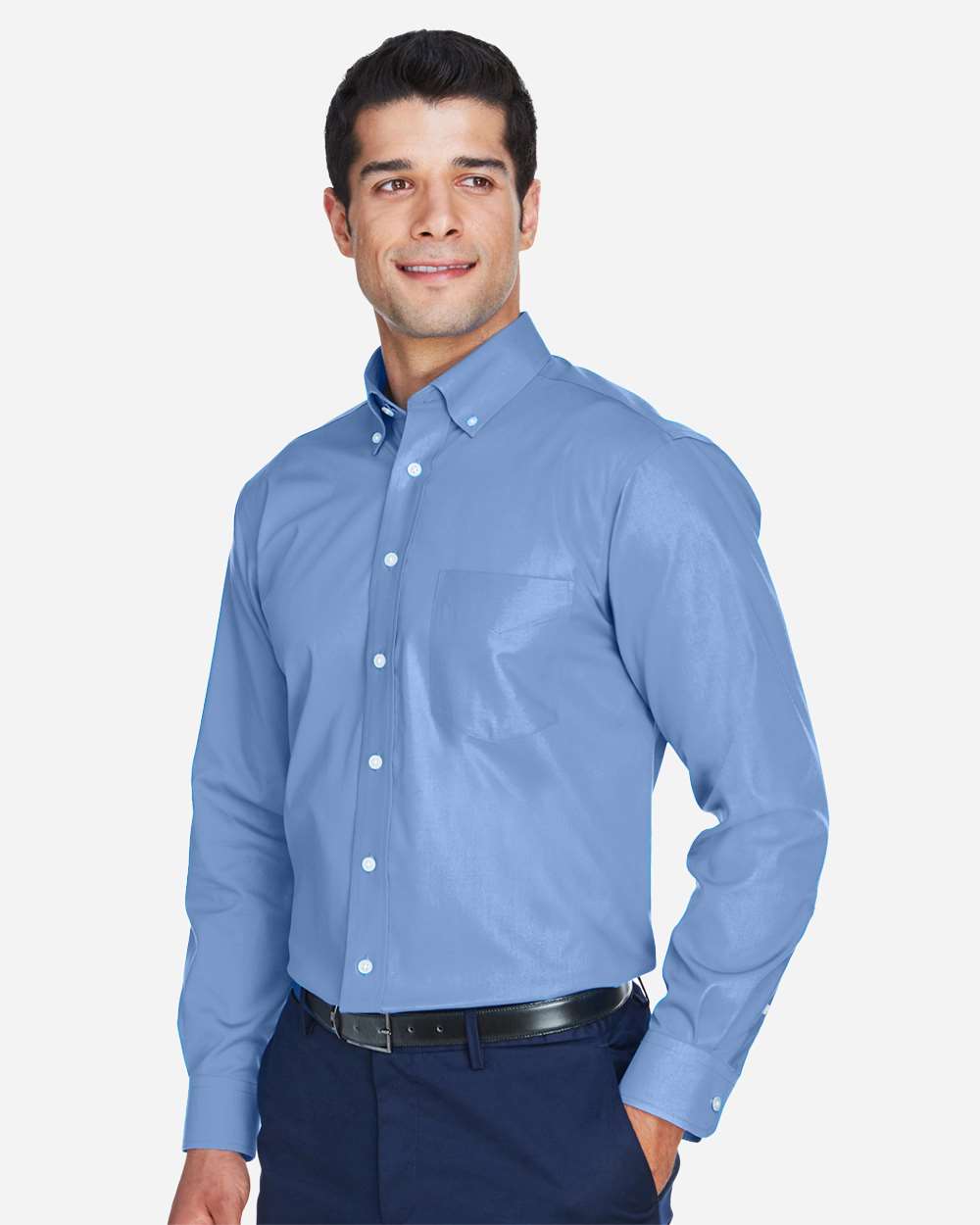 Men's Crown Collection® Oxford Woven Dress Shirt - OnModelSide - B602B2113 - Light Blue