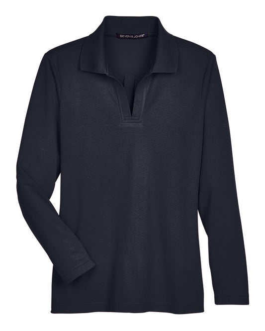 Women's CrownLux Performance® Plaited Long Sleeve Polo - Front - B637B2502 - Black