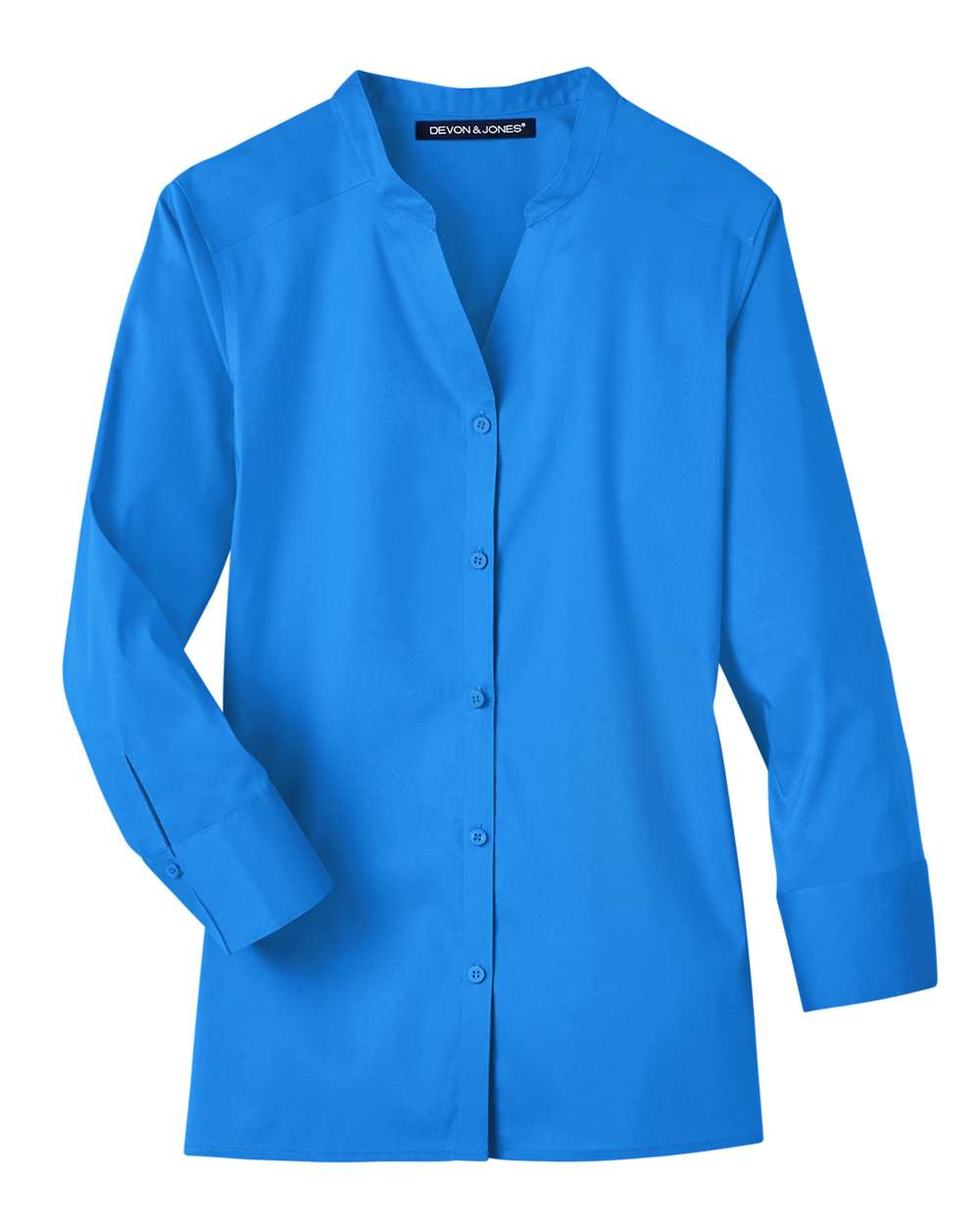 Women's Crown Collection® Stretch Broadcloth Three-Quarter Sleeve Blouse - Front - B691B2152 - French Blue