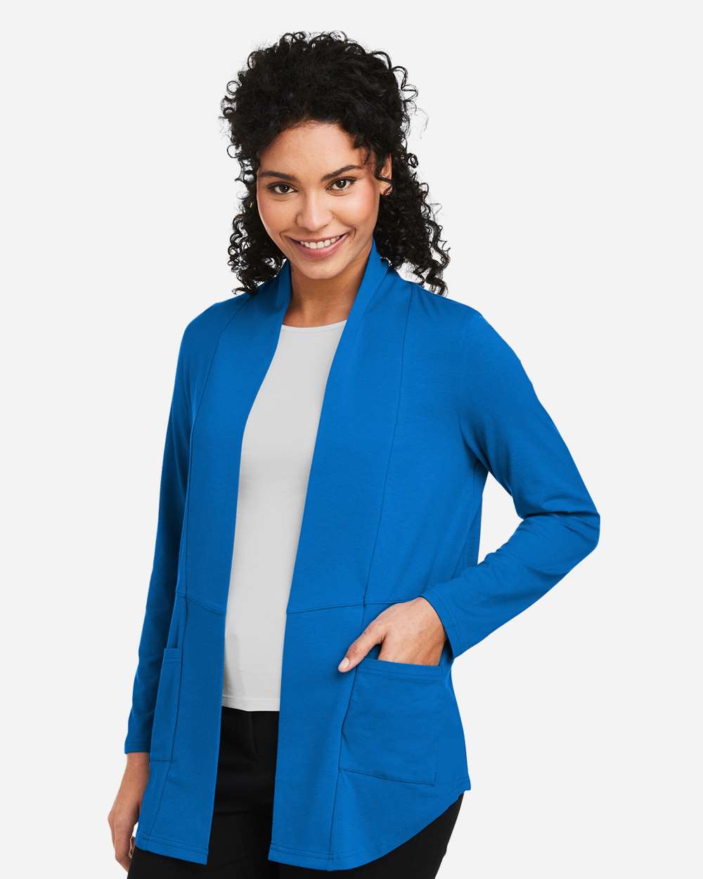 Women's Raleigh Stretch Cardigan - OnModelSide - B719B2252 - French Blue