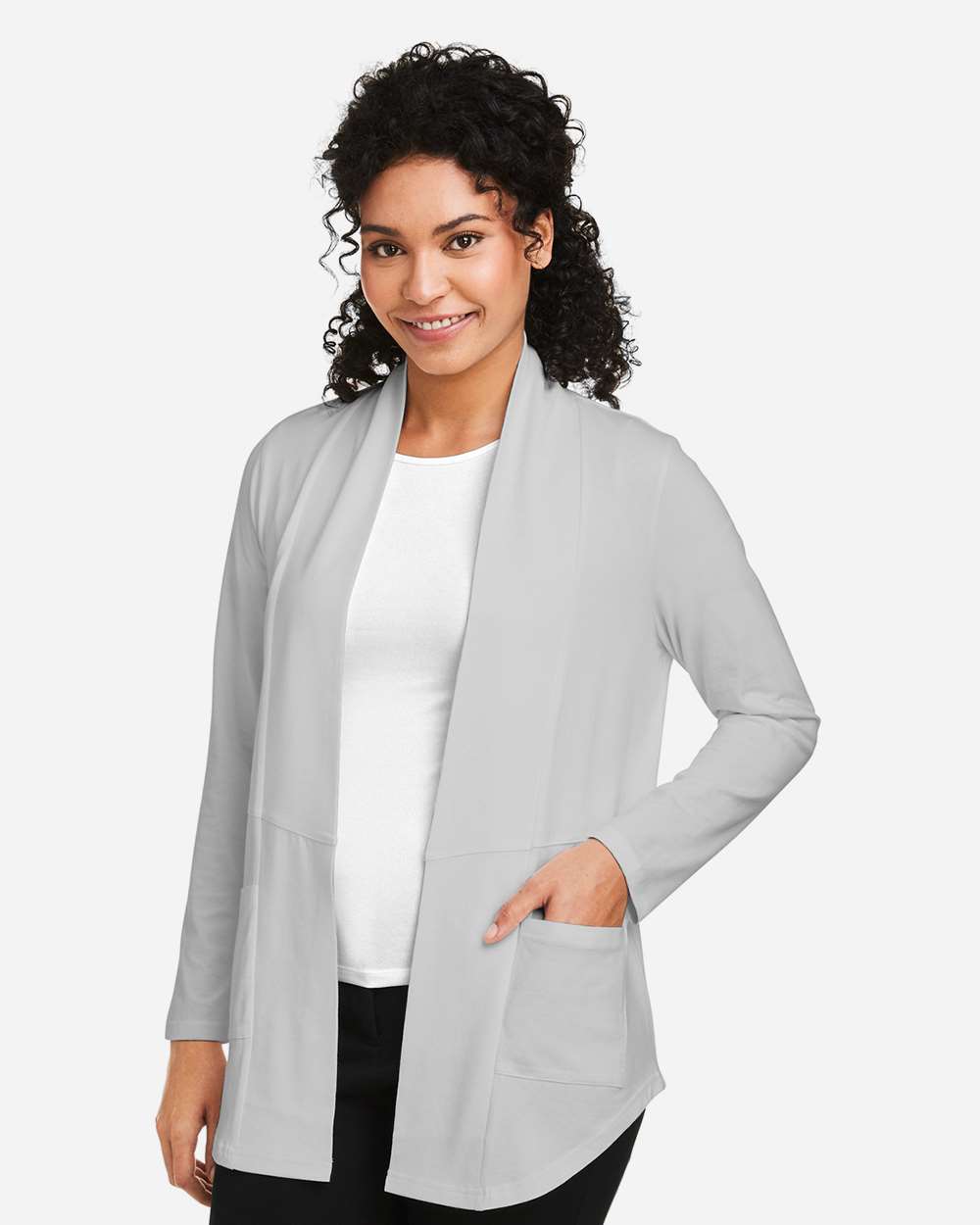 Women's Raleigh Stretch Cardigan - OnModelSide - B719B2352 - Grey