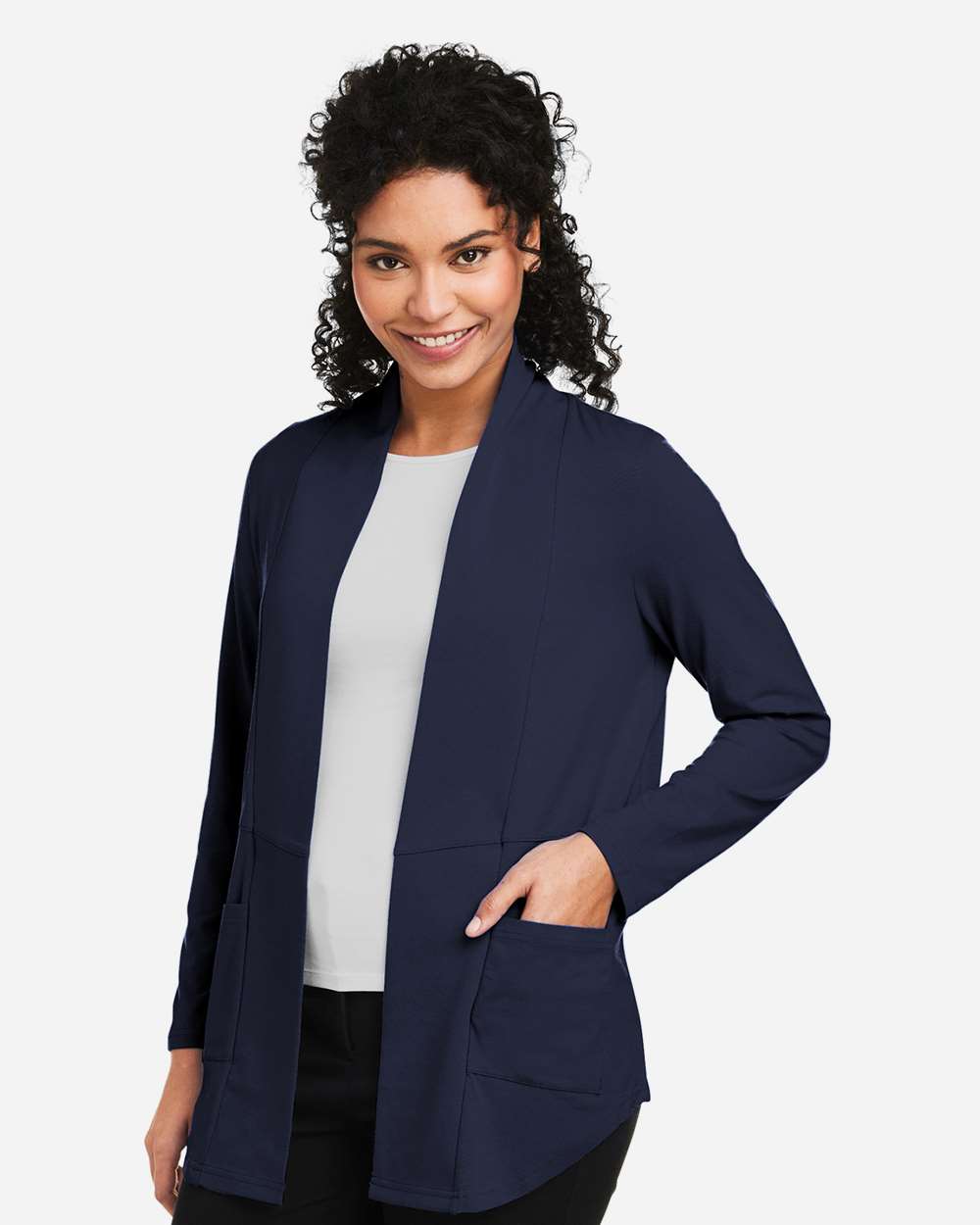Women's Raleigh Stretch Cardigan - OnModelSide - B719B2652 - Navy