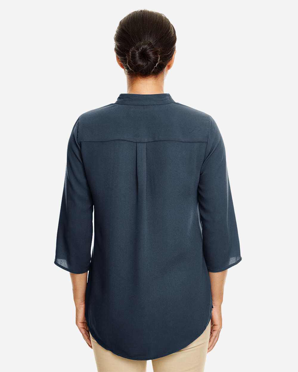 Women's Perfect Fit™  Three-Quarter Sleeve Crepe Tunic - OnModelBack - B729B2652 - Navy