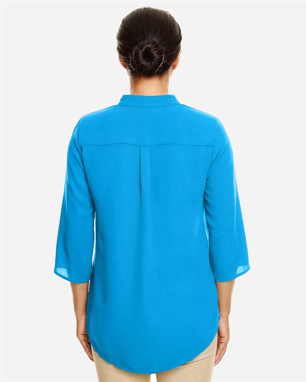 Women's Perfect Fit™  Three-Quarter Sleeve Crepe Tunic - OnModelBack - B729B2682 - Ocean Blue