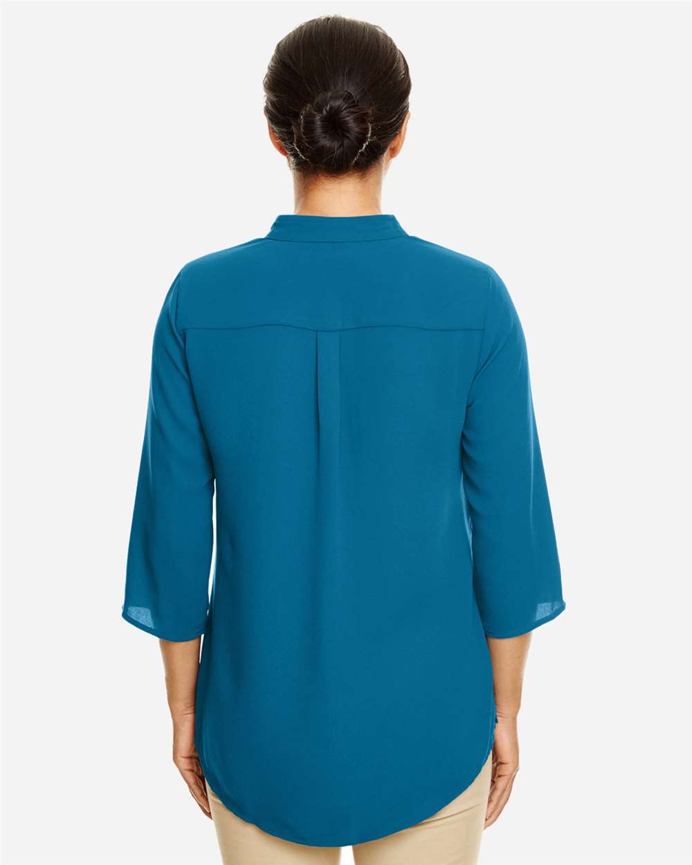 Women's Perfect Fit™  Three-Quarter Sleeve Crepe Tunic - OnModelBack - B729B2782 - Dark Teal