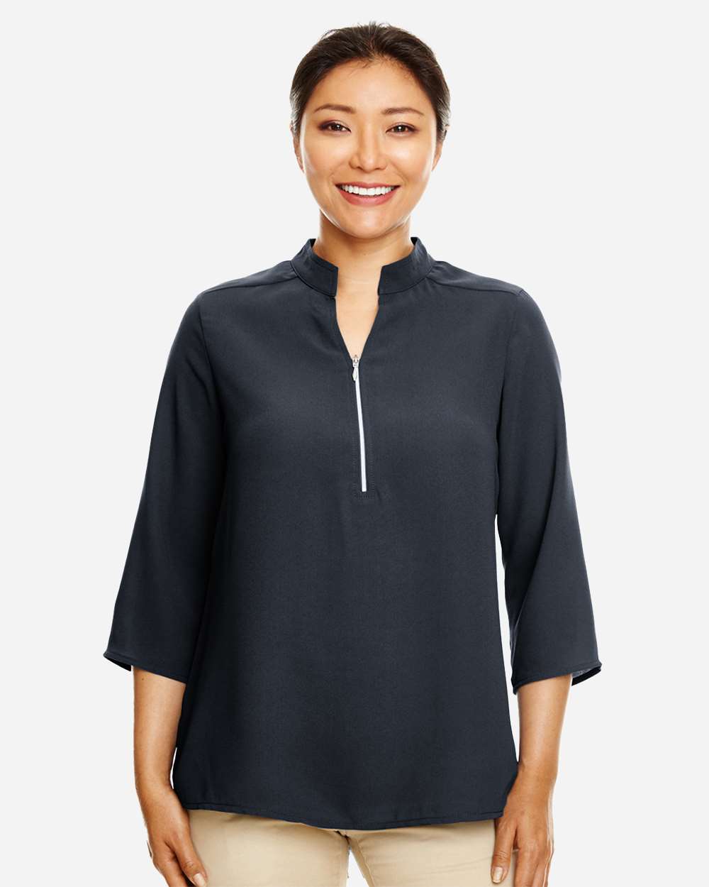 Women's Perfect Fit™  Three-Quarter Sleeve Crepe Tunic - OnModelFront - B729B2502 - Black