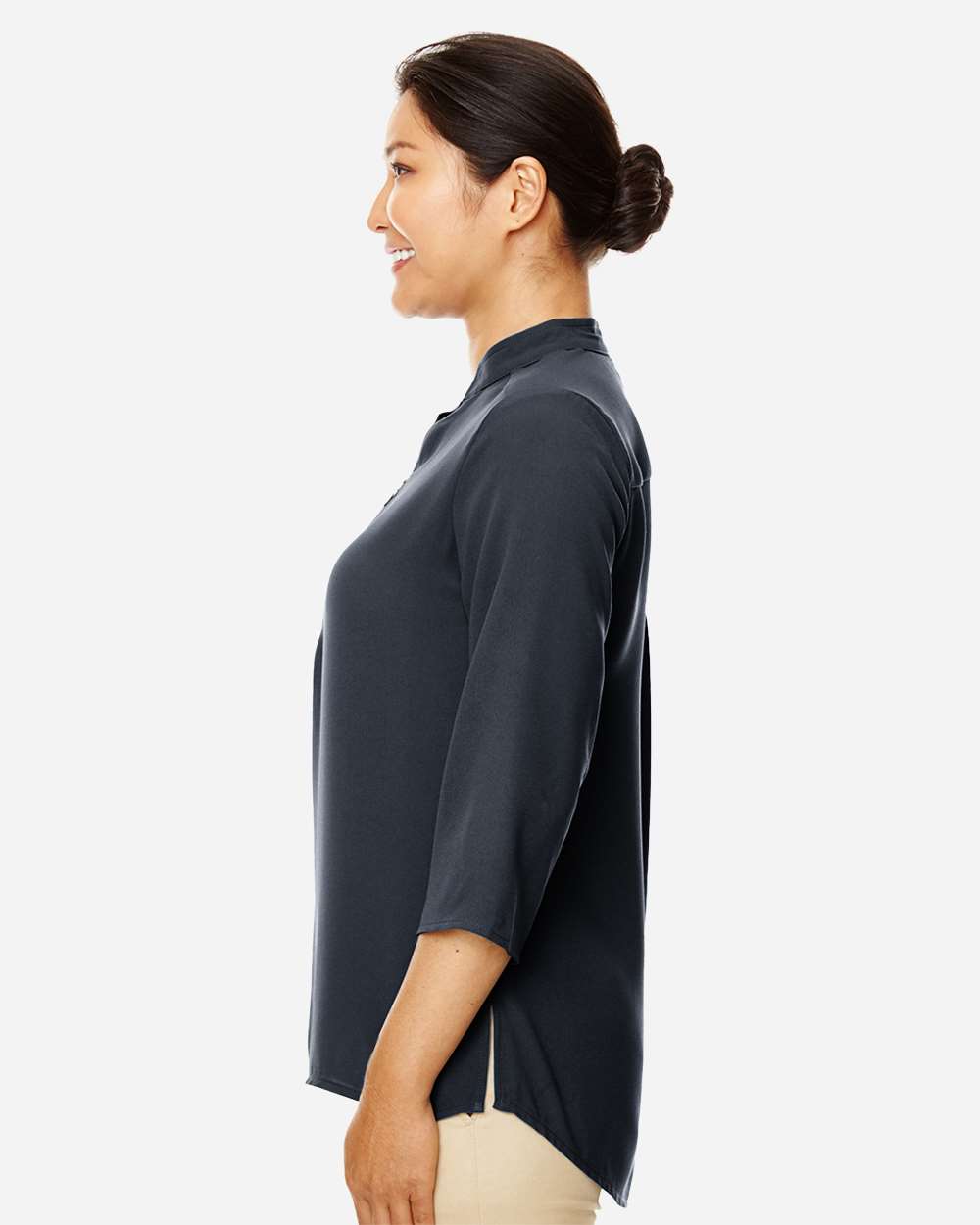 Women's Perfect Fit™  Three-Quarter Sleeve Crepe Tunic - OnModelSide - B729B2502 - Black