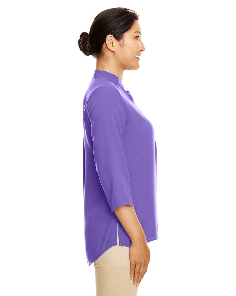 Women's Perfect Fit™  Three-Quarter Sleeve Crepe Tunic - OnModelSide - B729B2672 - Grape