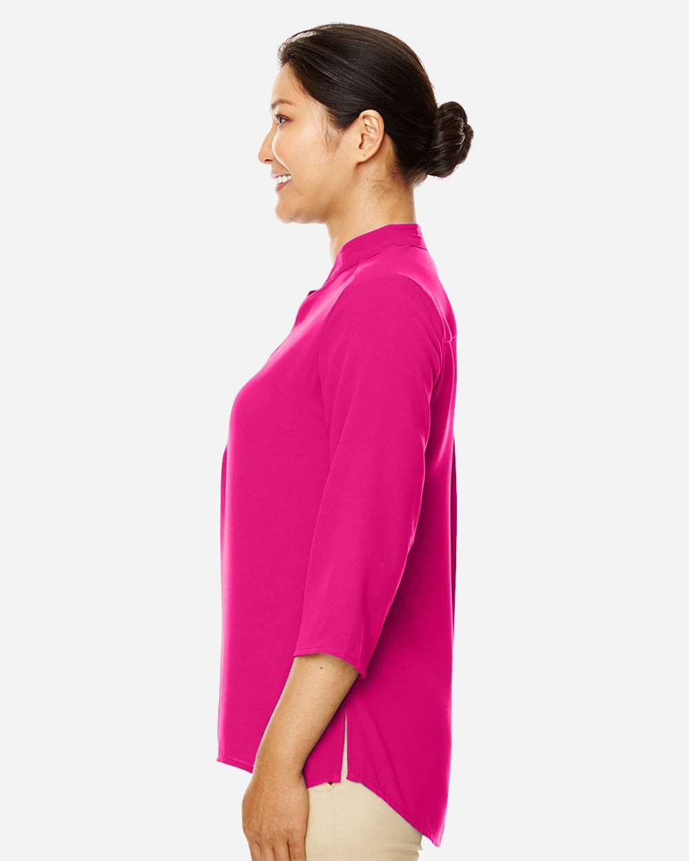 Women's Perfect Fit™  Three-Quarter Sleeve Crepe Tunic - OnModelSide - B729B2692 - Crown Raspberry