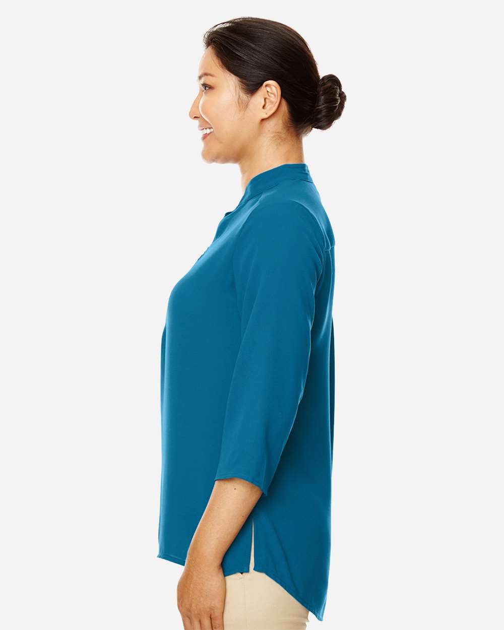 Women's Perfect Fit™  Three-Quarter Sleeve Crepe Tunic - OnModelSide - B729B2782 - Dark Teal