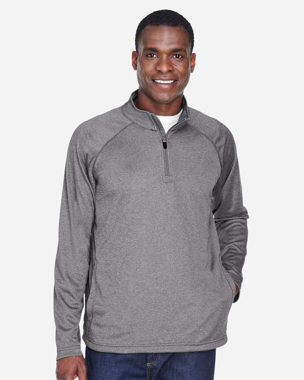 Men's Stretch Tech-Shell® Compass Quarter-Zip Pullover - OnModelFront - B656B2353 - Dark Grey Heather