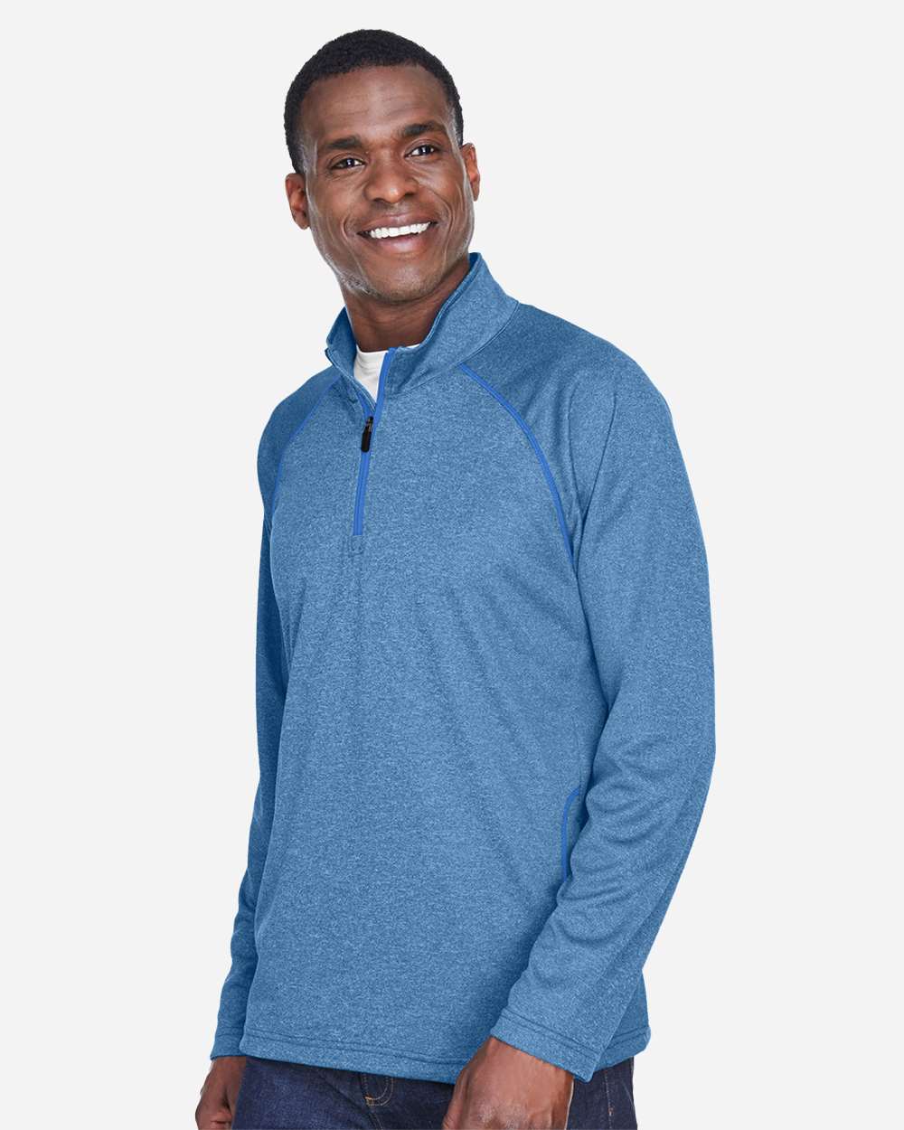 Men's Stretch Tech-Shell® Compass Quarter-Zip Pullover - OnModelSide - B656B2259 - French Blue Heather