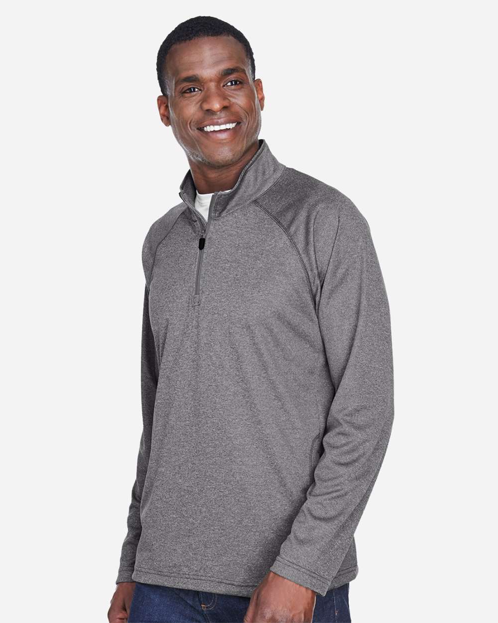 Men's Stretch Tech-Shell® Compass Quarter-Zip Pullover - OnModelSide - B656B2353 - Dark Grey Heather