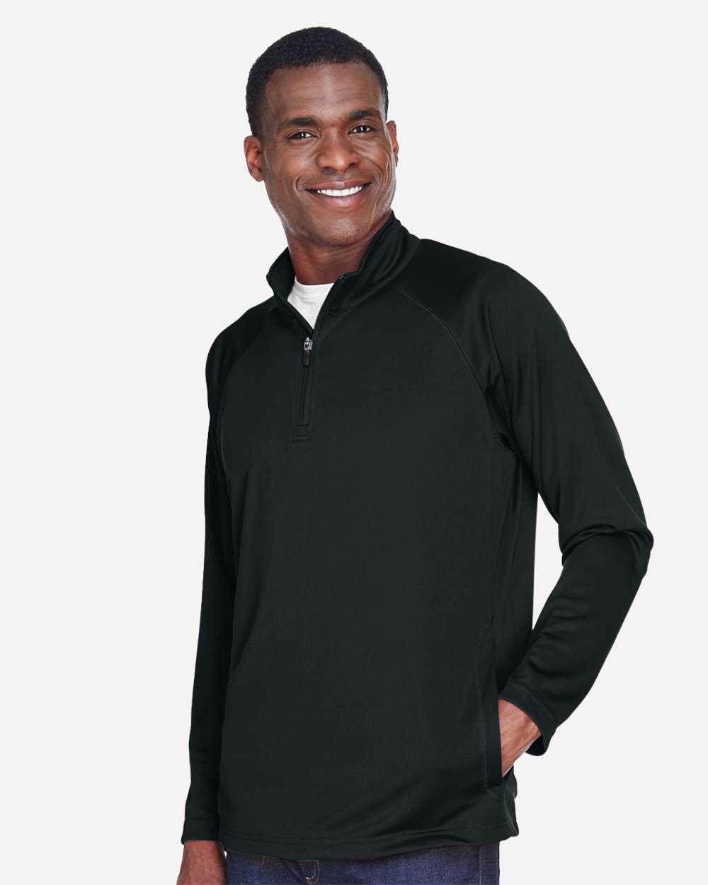 Men's Stretch Tech-Shell® Compass Quarter-Zip Pullover - OnModelSide - B656B2503 - Black