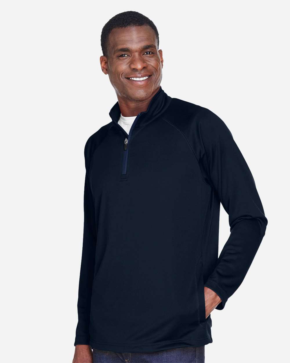 Men's Stretch Tech-Shell® Compass Quarter-Zip Pullover - OnModelSide - B656B2653 - Navy