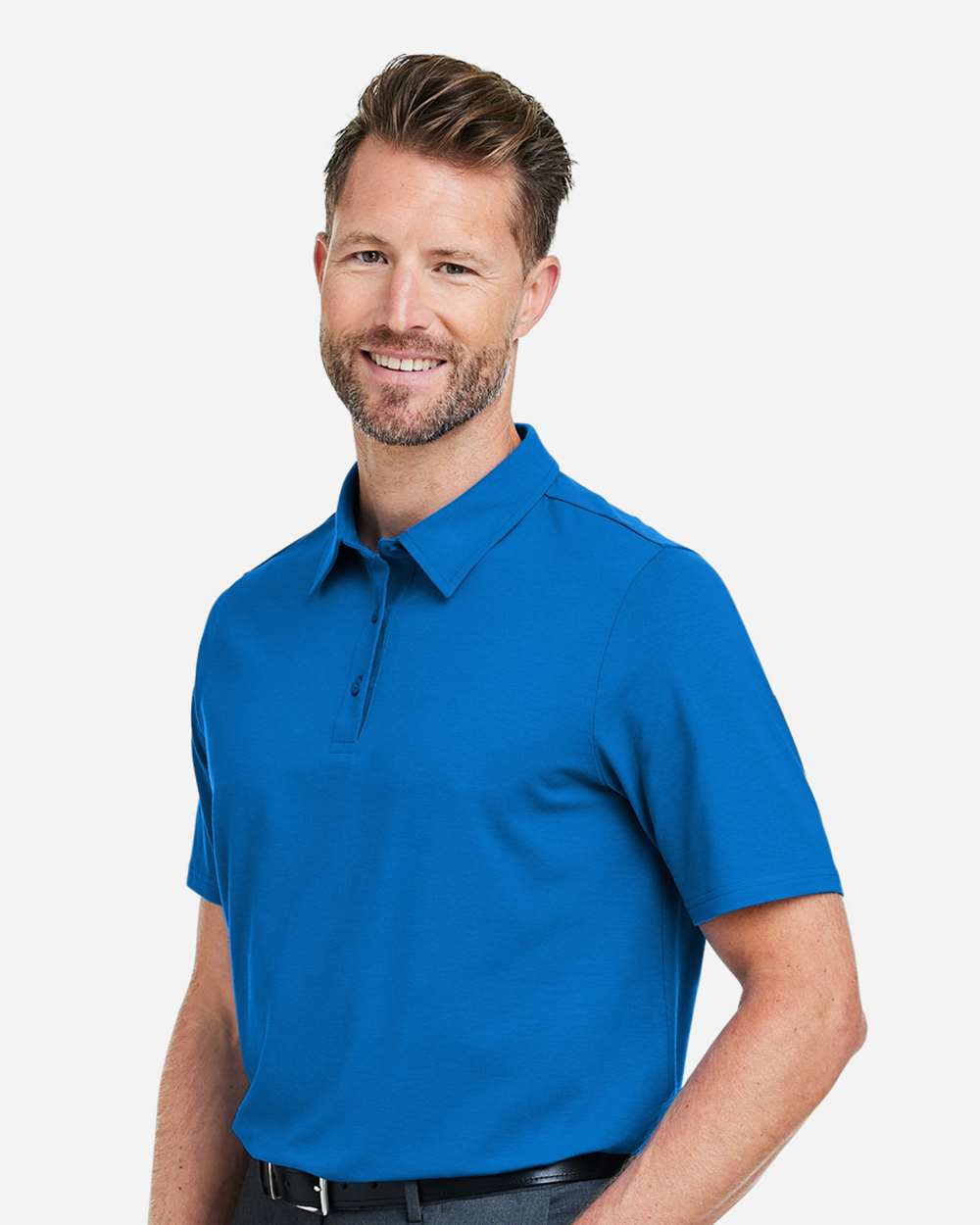 Men's Raleigh Stretch Polo - OnModelSide - B624B2253 - French Blue