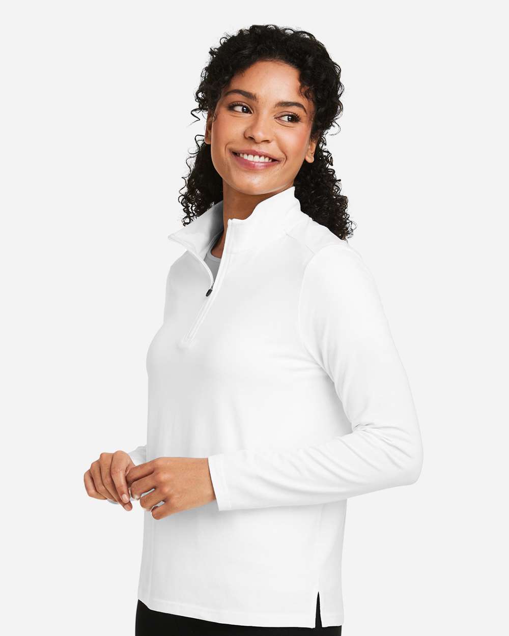 Women's Raleigh Stretch Quarter-Zip Pullover - OnModelSide - B655B2002 - White