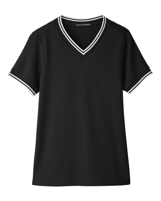 Women's CrownLux Performance® Plaited Tipped V-Neck Shirt - Front - B634B2502 - Black/ White