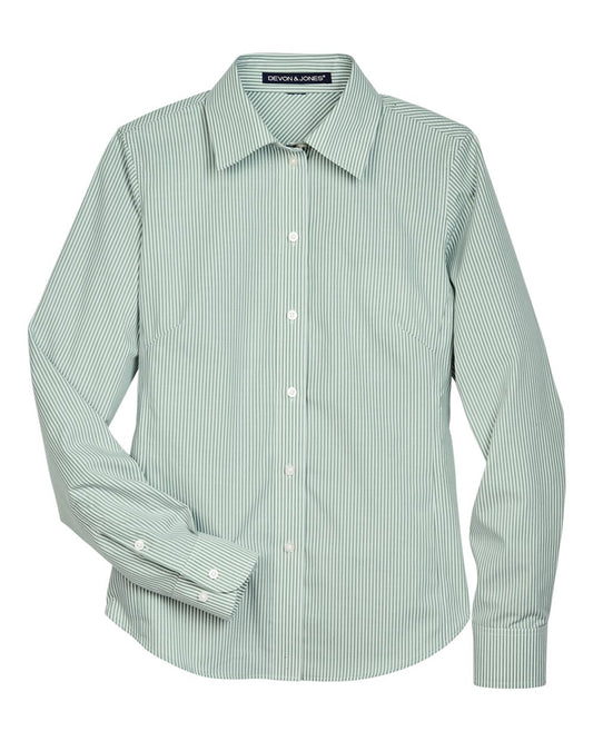 Women's Crown Collection® Banker Stripe Woven Dress Shirt - Front - B607B2663 - Dill