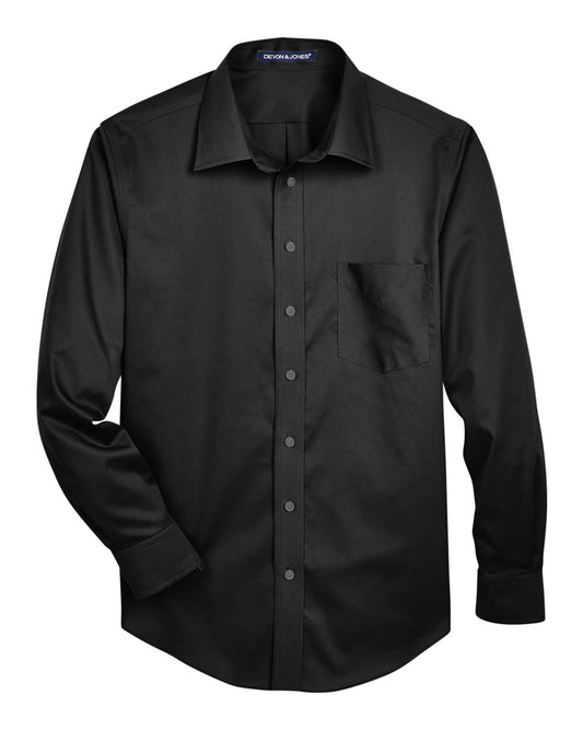Men's Tall Crown Collection® Solid Stretch Twill Woven Dress Shirt - Front - B675B2506 - Black