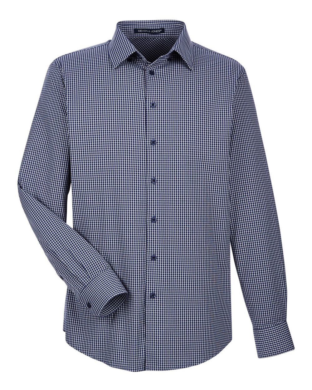 Men's CrownLux Performance® Tonal Mini Check Woven Dress Shirt - Front - B681B2653 - Navy