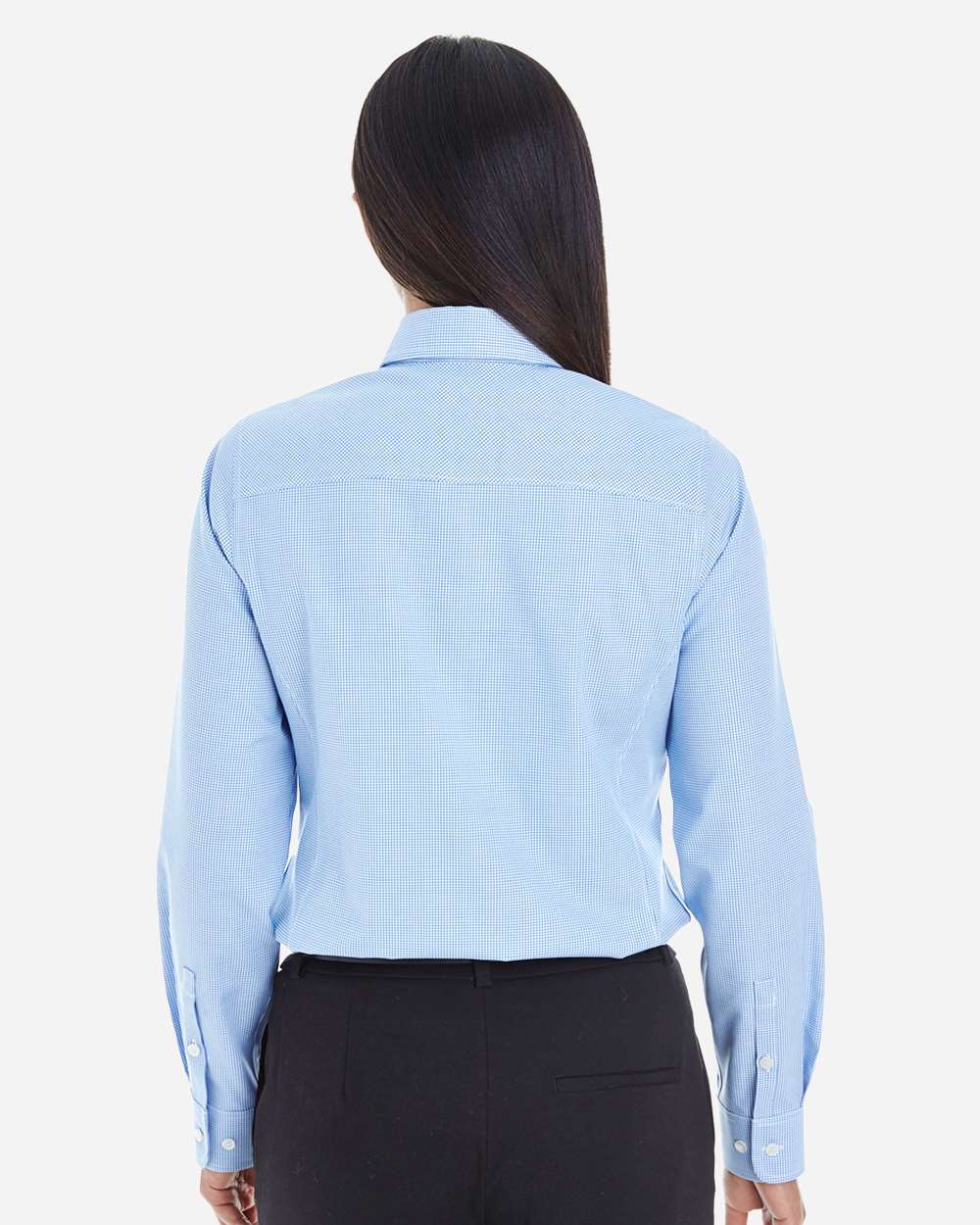 Women's Crown Collection® Royal Dobby Woven Dress Shirt - OnModelBack - B678B2252 - French Blue