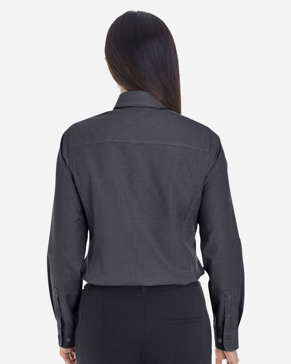 Women's Crown Collection® Royal Dobby Woven Dress Shirt - OnModelBack - B678B2502 - Black