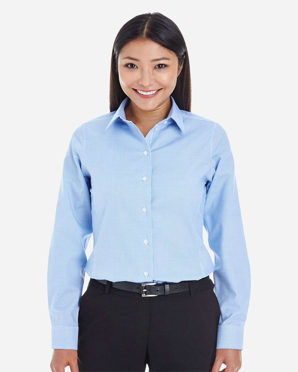 Women's Crown Collection® Royal Dobby Woven Dress Shirt - OnModelFront - B678B2252 - French Blue