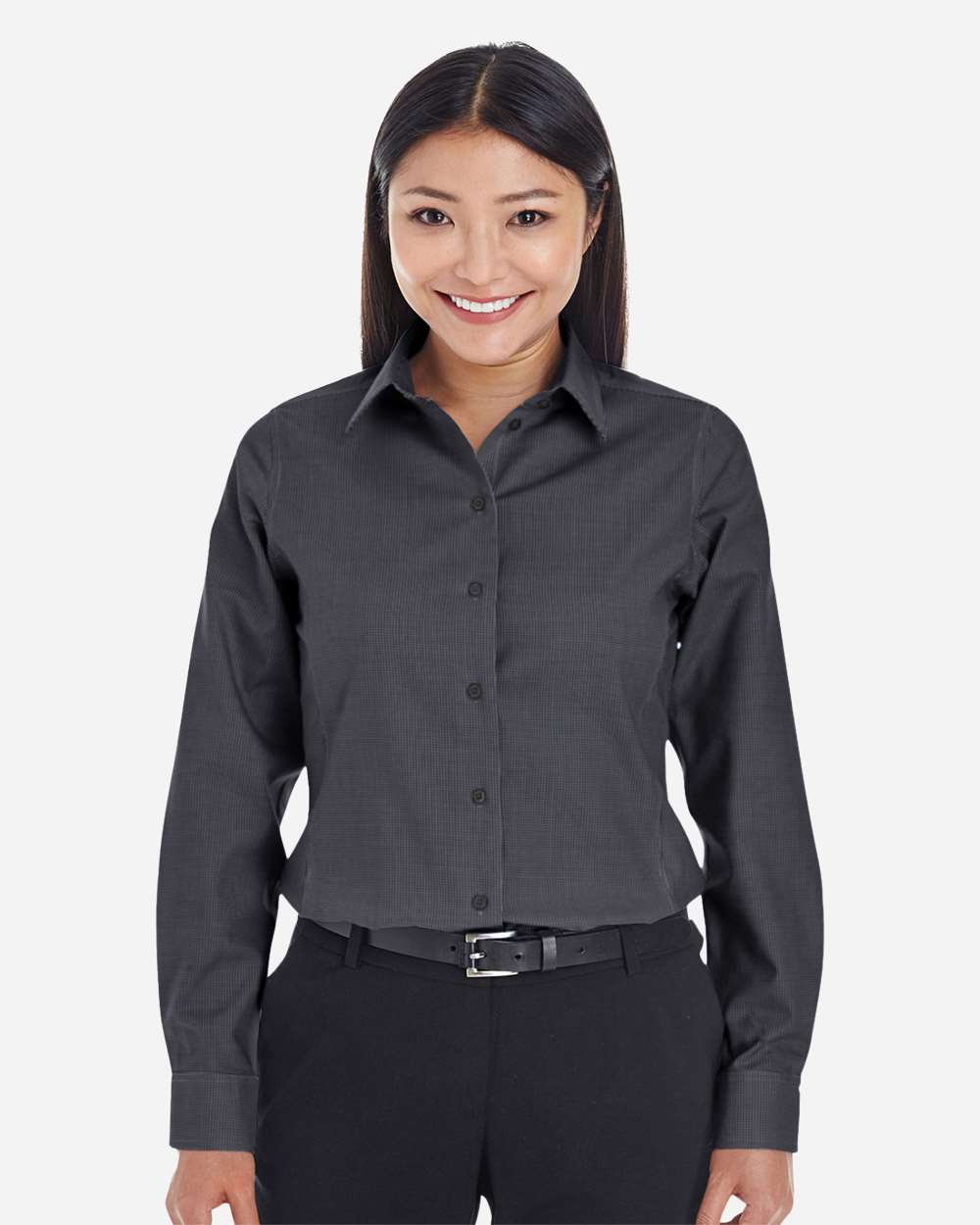 Women's Crown Collection® Royal Dobby Woven Dress Shirt - OnModelFront - B678B2502 - Black