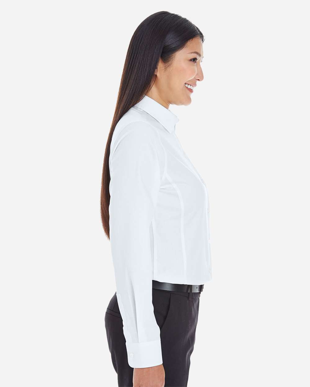Women's Crown Collection® Royal Dobby Woven Dress Shirt - OnModelSide - B678B2002 - White