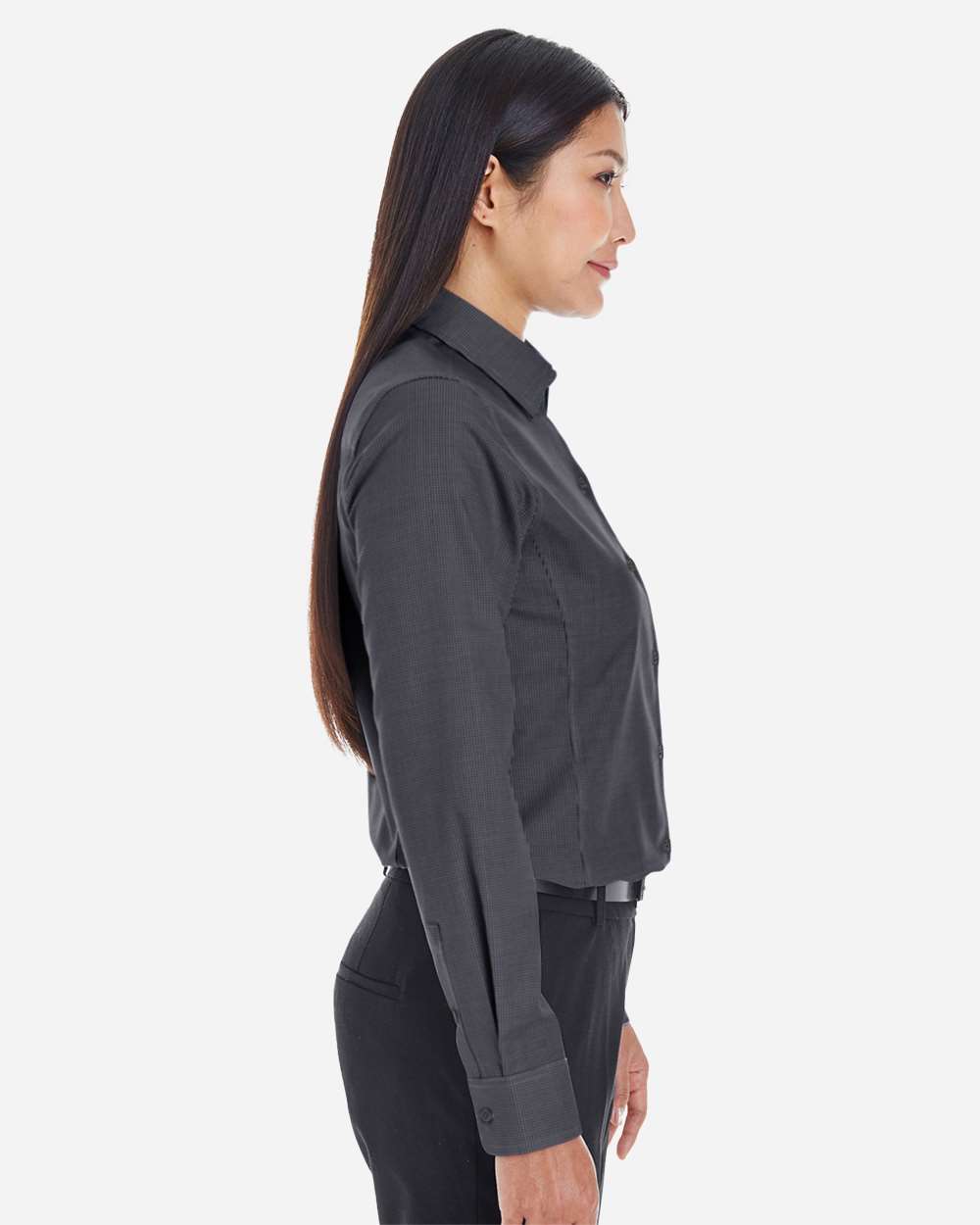 Women's Crown Collection® Royal Dobby Woven Dress Shirt - OnModelSide - B678B2502 - Black